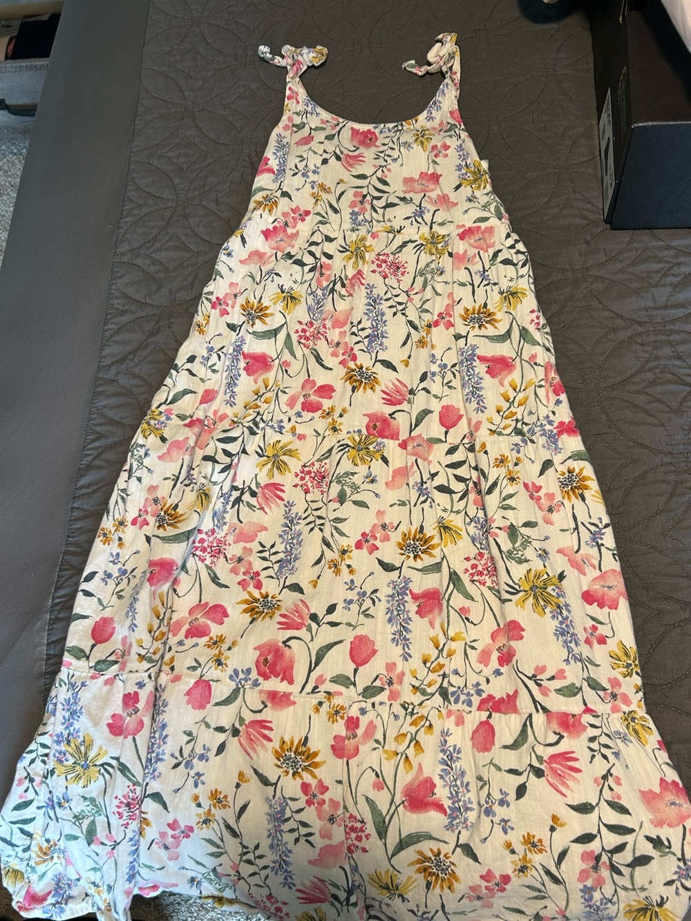 Old Navy Cream Maxi Dress with Pink & Yellow Floral Print